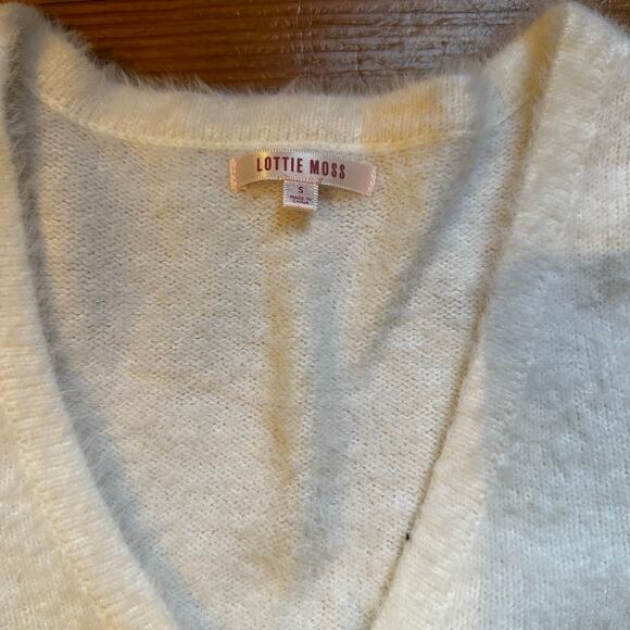 Lottie Moss white fuzzy long sleeve adjustable front sweater SIZE S - Picture 2 of 4